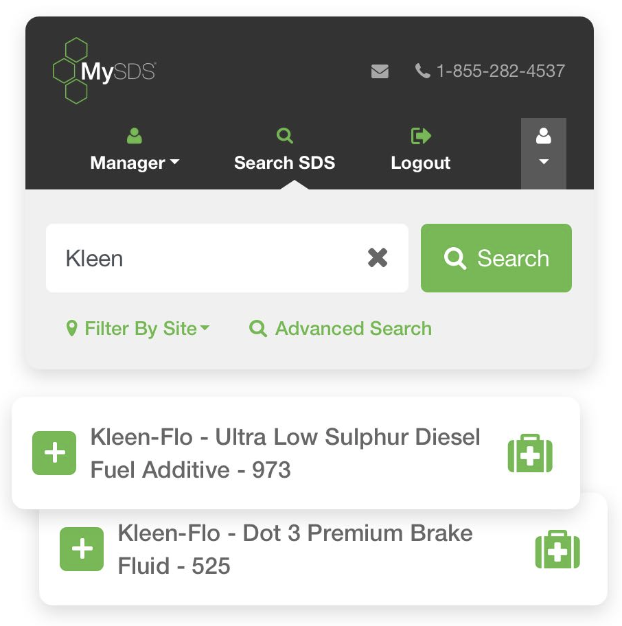 screenshot of MySDS SDS Management